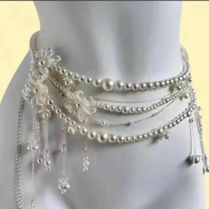 silver and pearl beaded waist chain