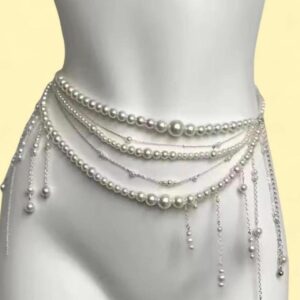 silver and pearl body chain