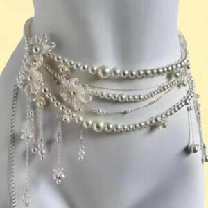 silver and pearl beaded waist chain