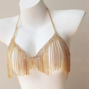 gold fringe bikini top with adjustable straps