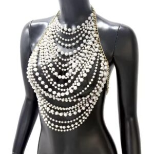 white pearl necklace with gold chain