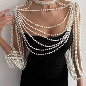 white pearl necklace set with choker and long strands