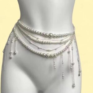 silver and pearl body chain