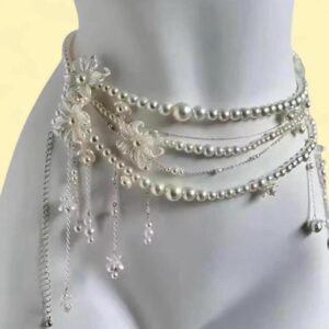 silver and pearl fairy belt with tassels