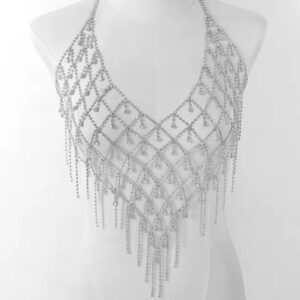 silver rhinestone body chain with fringe