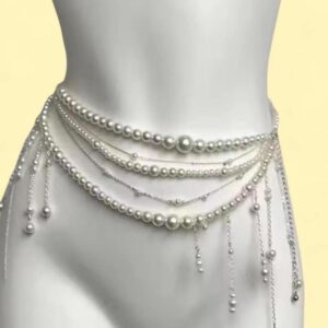 silver and white pearl body chain