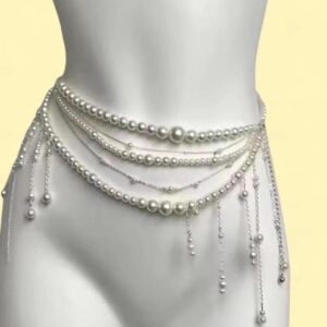 silver and white pearl belly chain