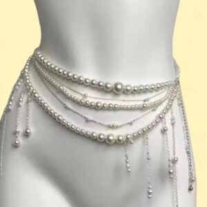 silver and white pearl body chain