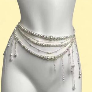 silver and white pearl belly chain