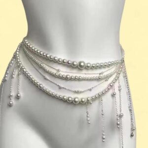 silver & white pearl body chain