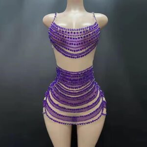 purple beaded body chain set