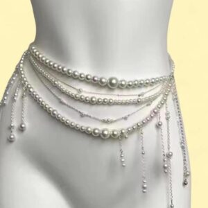 silver and white pearl belly chain