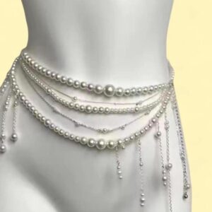 silver and white pearl body chain
