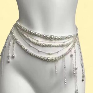 silver and white pearl body chain