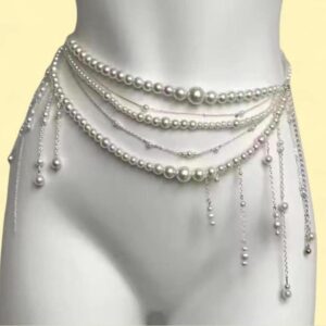 silver and white pearl body chain