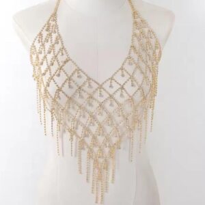 gold beaded body chain with tassels