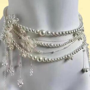 white pearl and flower belt