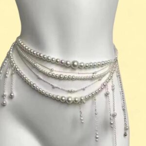 silver pearl belly chain