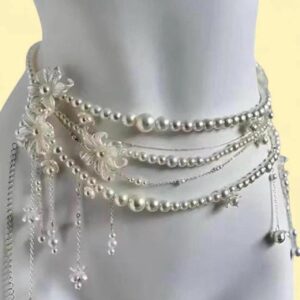 white pearl and silver chain belt