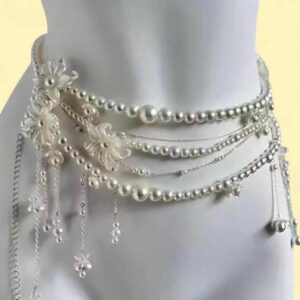 silver and white pearl belly chain