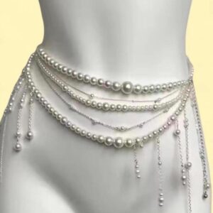 silver & white pearl body chain
