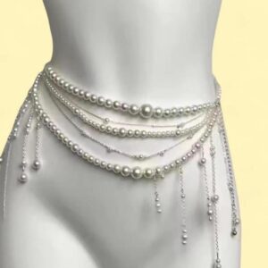 silver & white pearl body chain