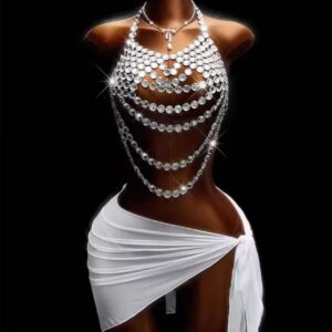 white rhinestone body chain set