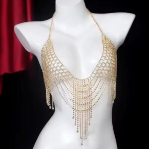 gold rhinestone body chain with tassels