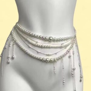 silver & white pearl belly chain