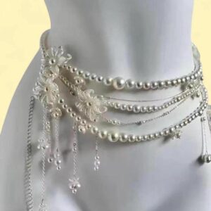 white pearl and silver chain belt