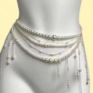 silver and pearl body chain