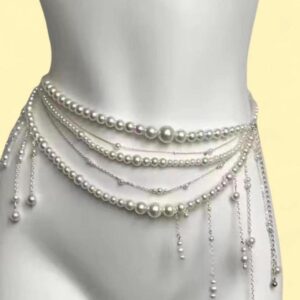 silver and white pearl belly chain