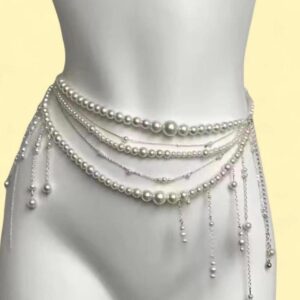 silver and white pearl body chain