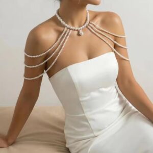 pearl choker necklace and arm chain set