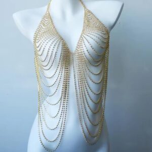 gold body chain with rhinestones