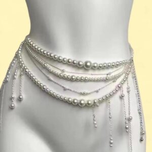 silver and white pearl body chain