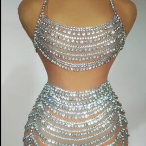 silver rhinestone halter neck dress