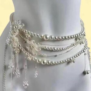 silver & white pearl waist chain