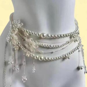 silver and white pearl belly chain