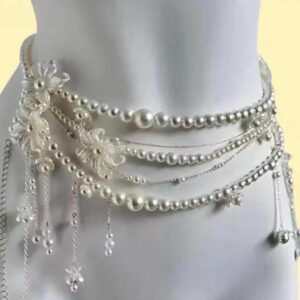 silver and pearl beaded waist chain