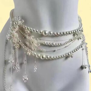 silver and pearl fairy belt with adjustable chain