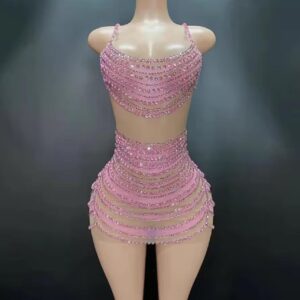 pink rhinestone mini dress with adjustable straps