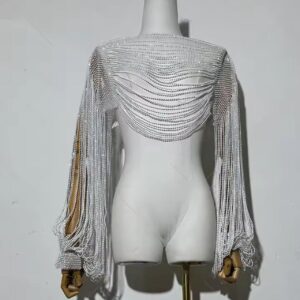 silver beaded long sleeve top